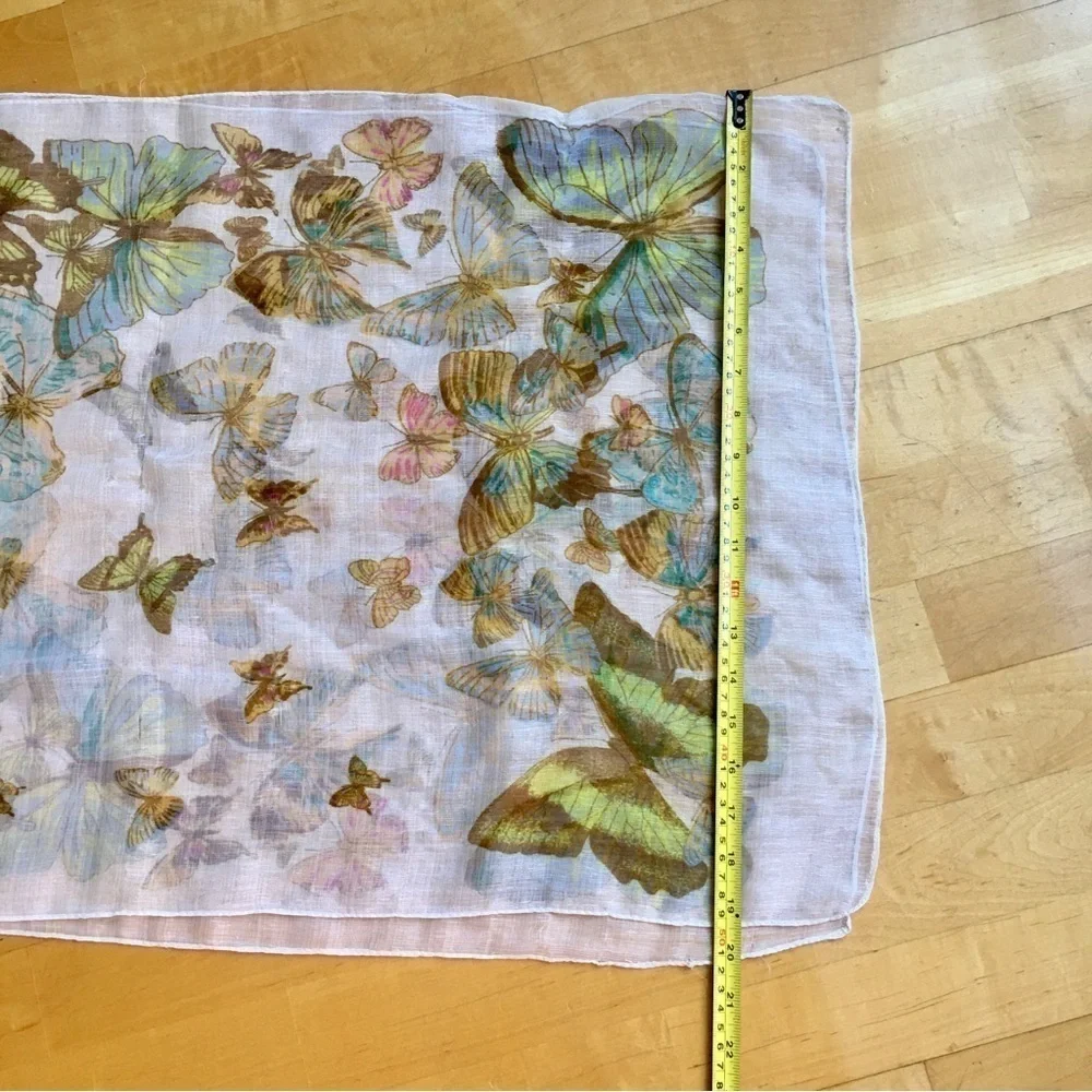 Butterfly Print Sheer, Lightweight Scarf, Ivory, Cream, Ecru, Colorful